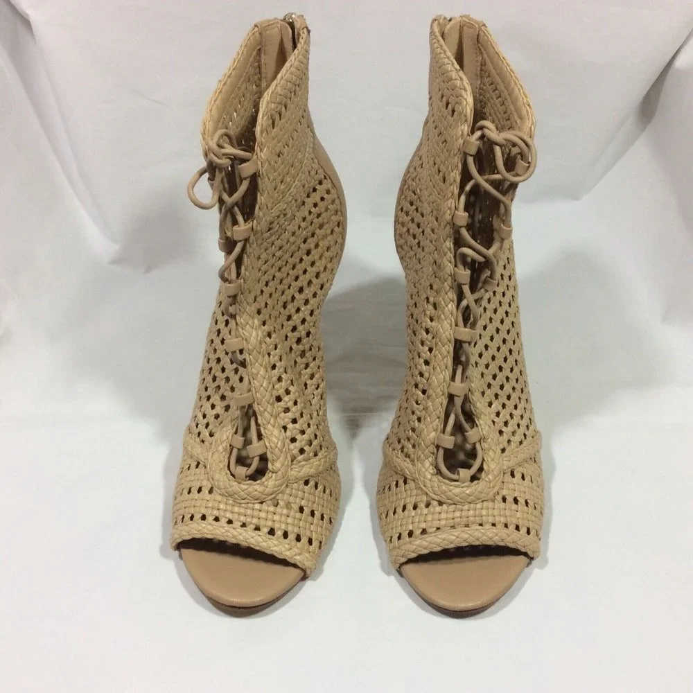 Sam Edelman Abbie Woven Heels Tan Strappy Exposed Back‎ Zip